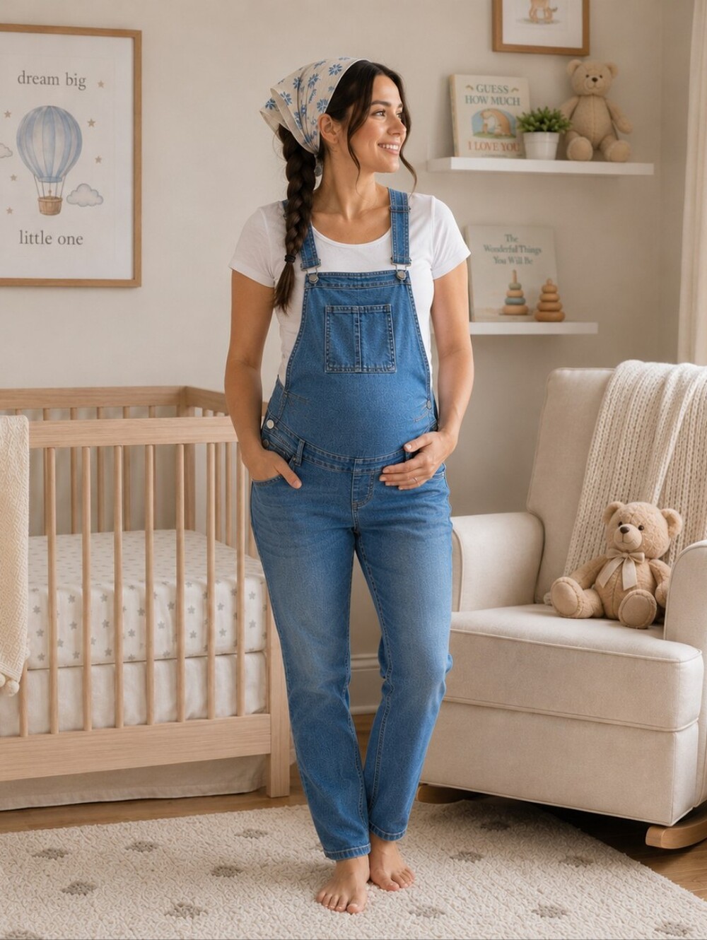 Seraphine Medium Wash Slim Leg Denim Maternity Overalls Casual Women's 12T